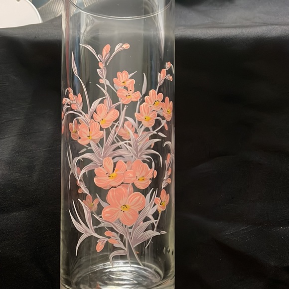 Vase- 1987 Glass Pink Flowers Pasabahce Vase Made In Turkey - Picture 10 of 10